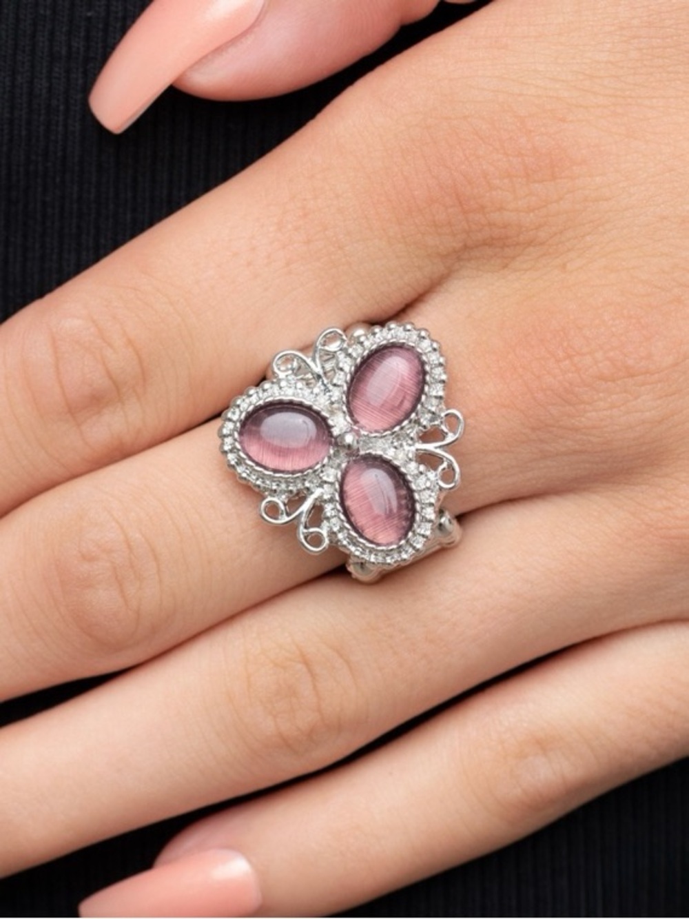 Pink Cabochon Silver Statement Ring